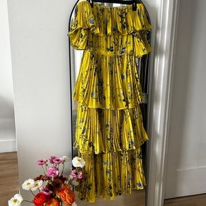 Self-Portrait yellow floral tiered ruffle off the shoulder maxi dress